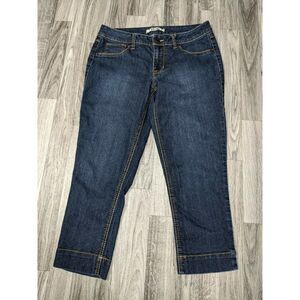 17/21 Exclusive Women Blue Buttoned Pockets Embroidered Crop Denim‎ Jeans Size 6